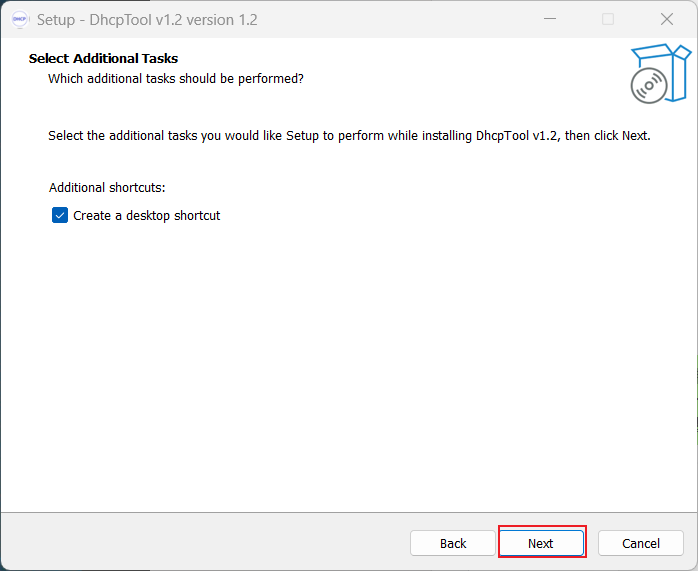 DhcpTool installation screenshot step 2