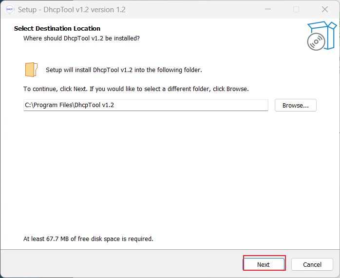 DhcpTool installation screenshot step 1