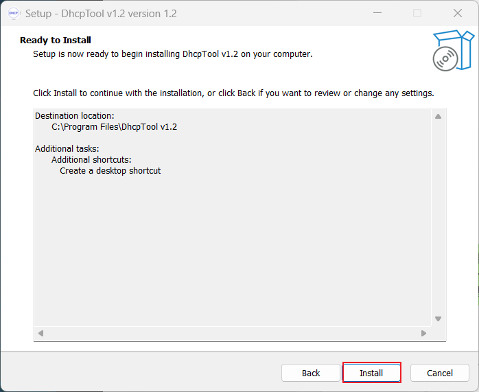 DhcpTool installation screenshot step 3