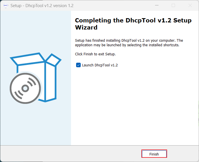 DhcpTool installation screenshot complete