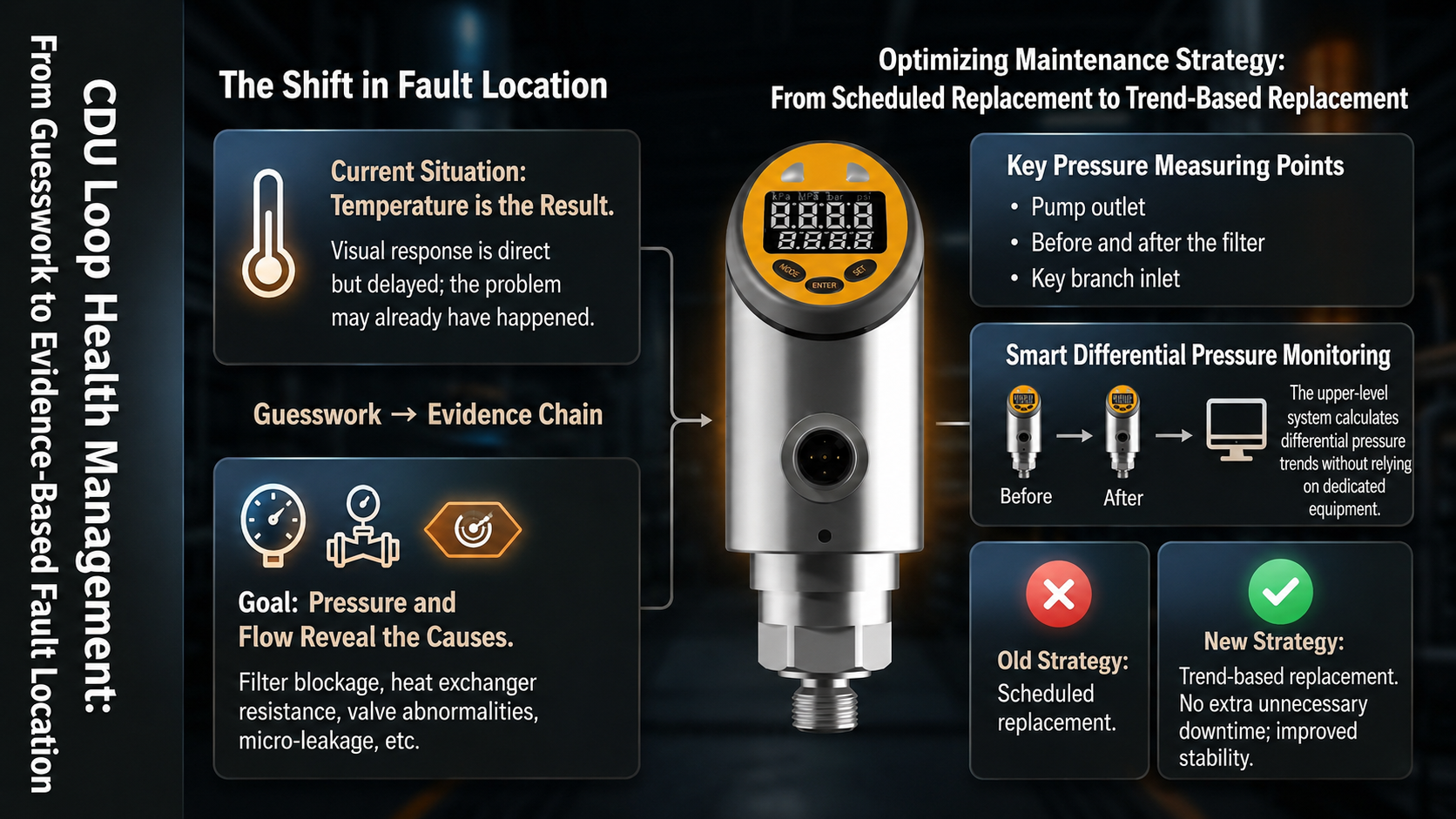 Pressure monitoring in CDU liquid cooling loop